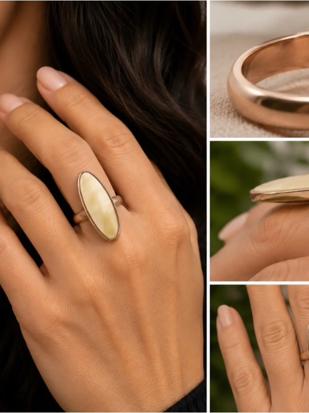 Barse Cream Mother of Pearl Statement Ring Gold Tone | Never Worn